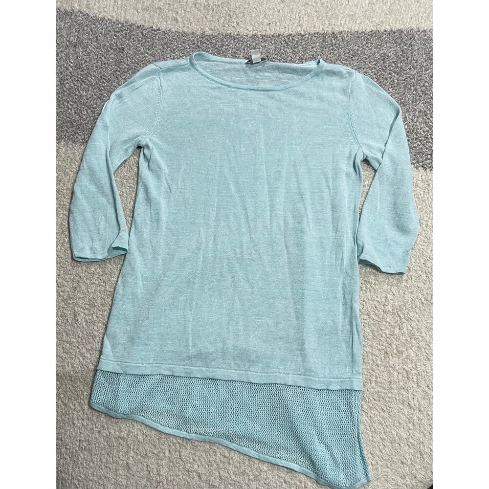 Pure Jill Linen Top Womens Sz XS 3/4 Sleeve Scoop Neck Asymmetrical J.Jill Blue